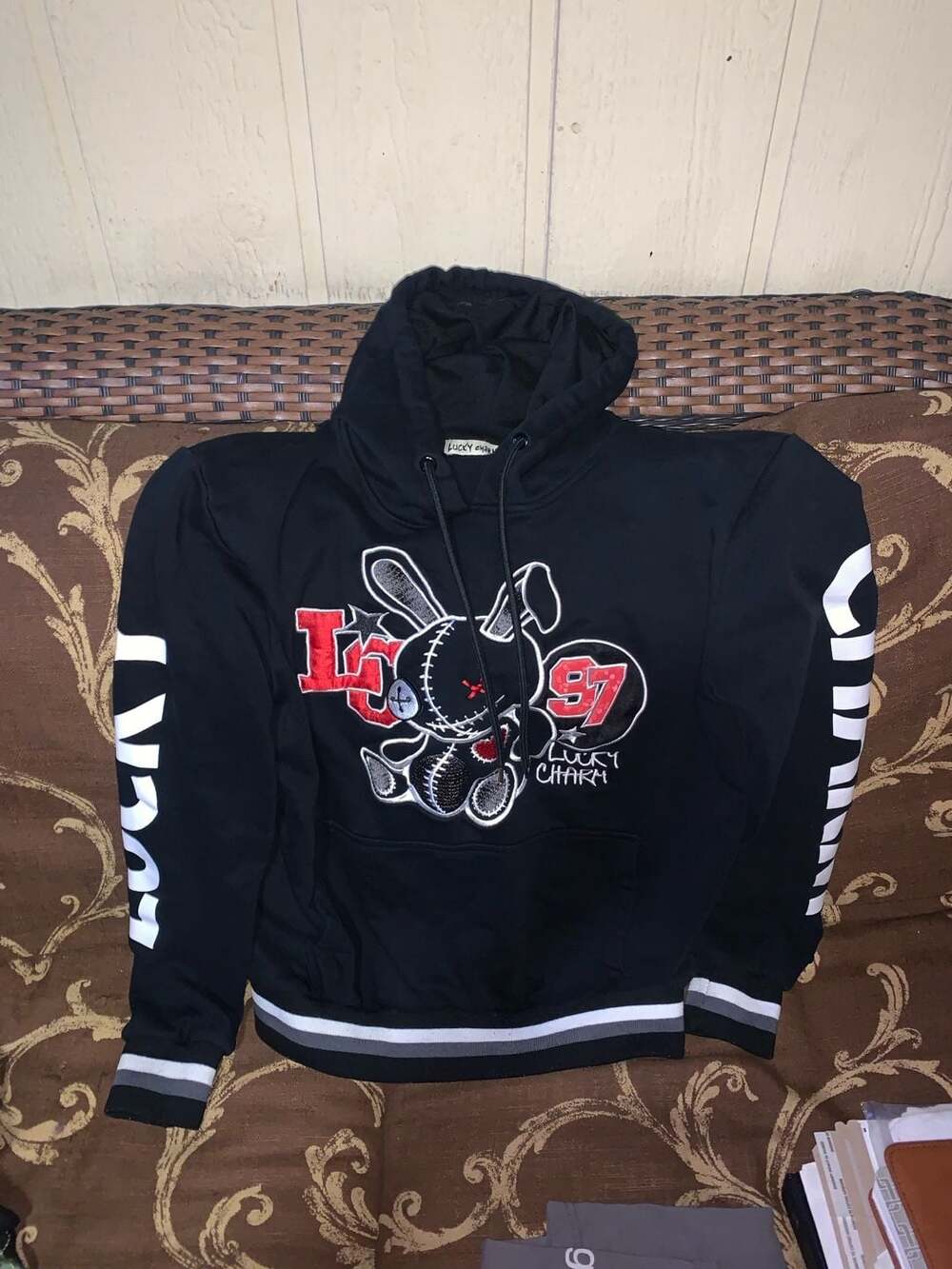 Men's Black Keys "Lucky Charm" Pullover Hoodie with Embroidery/Pockets - Black
